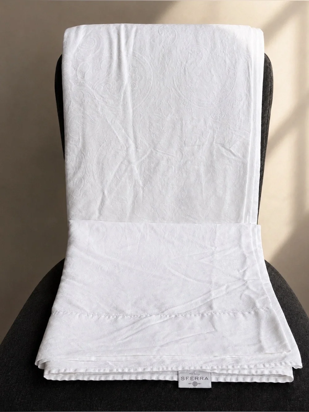 SFERRA Egyptian Cotton White Paisley Jacquard Flat Sheet Italy